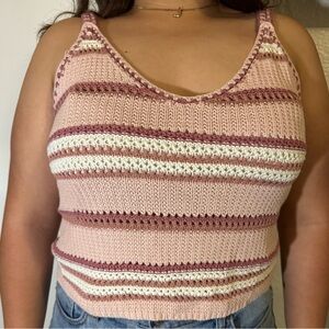 Planet Gold Pink and White Striped Knit Tank Top